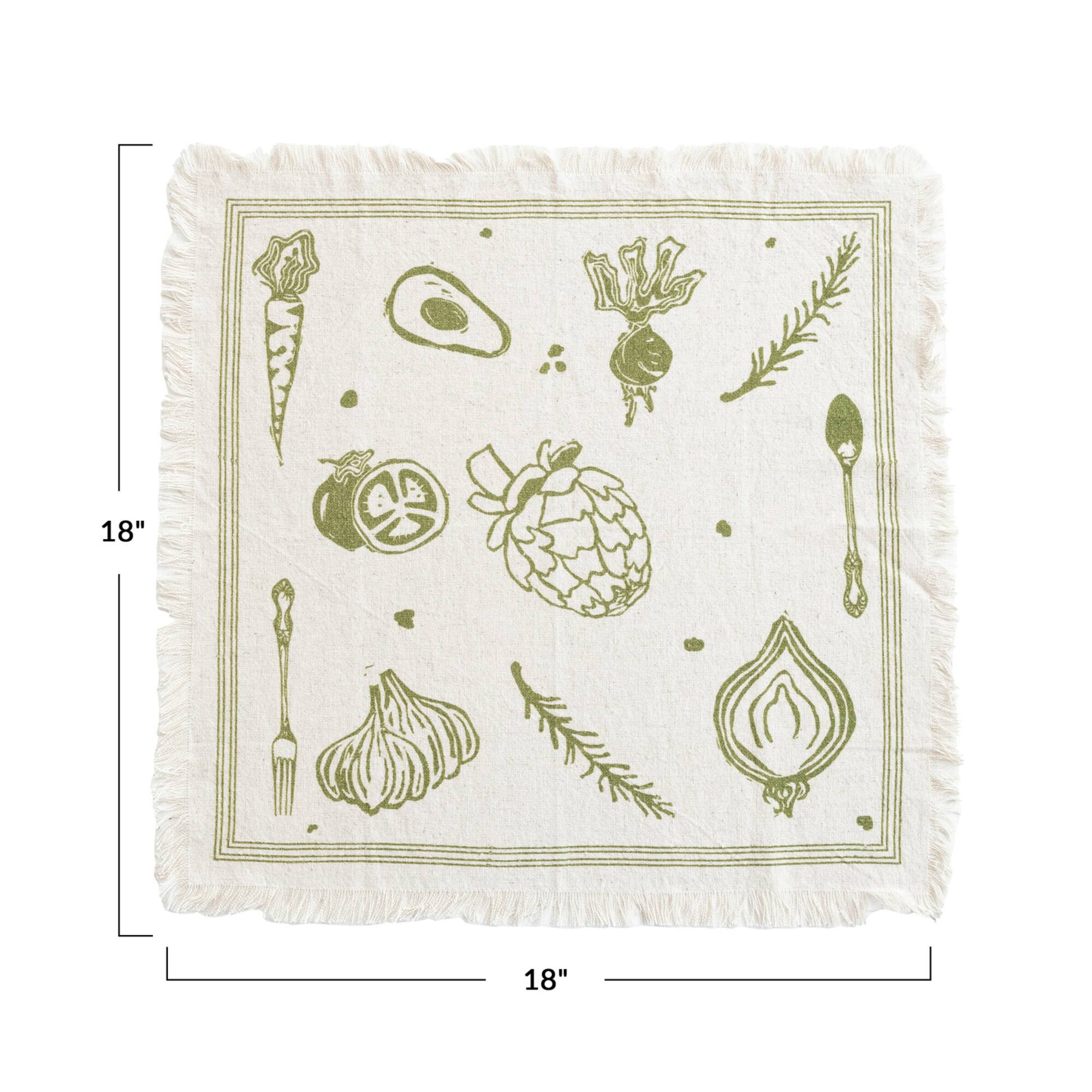 Hello Honey® Green Vegetable Cotton & Linen Napkins with Fringe, 4ct.